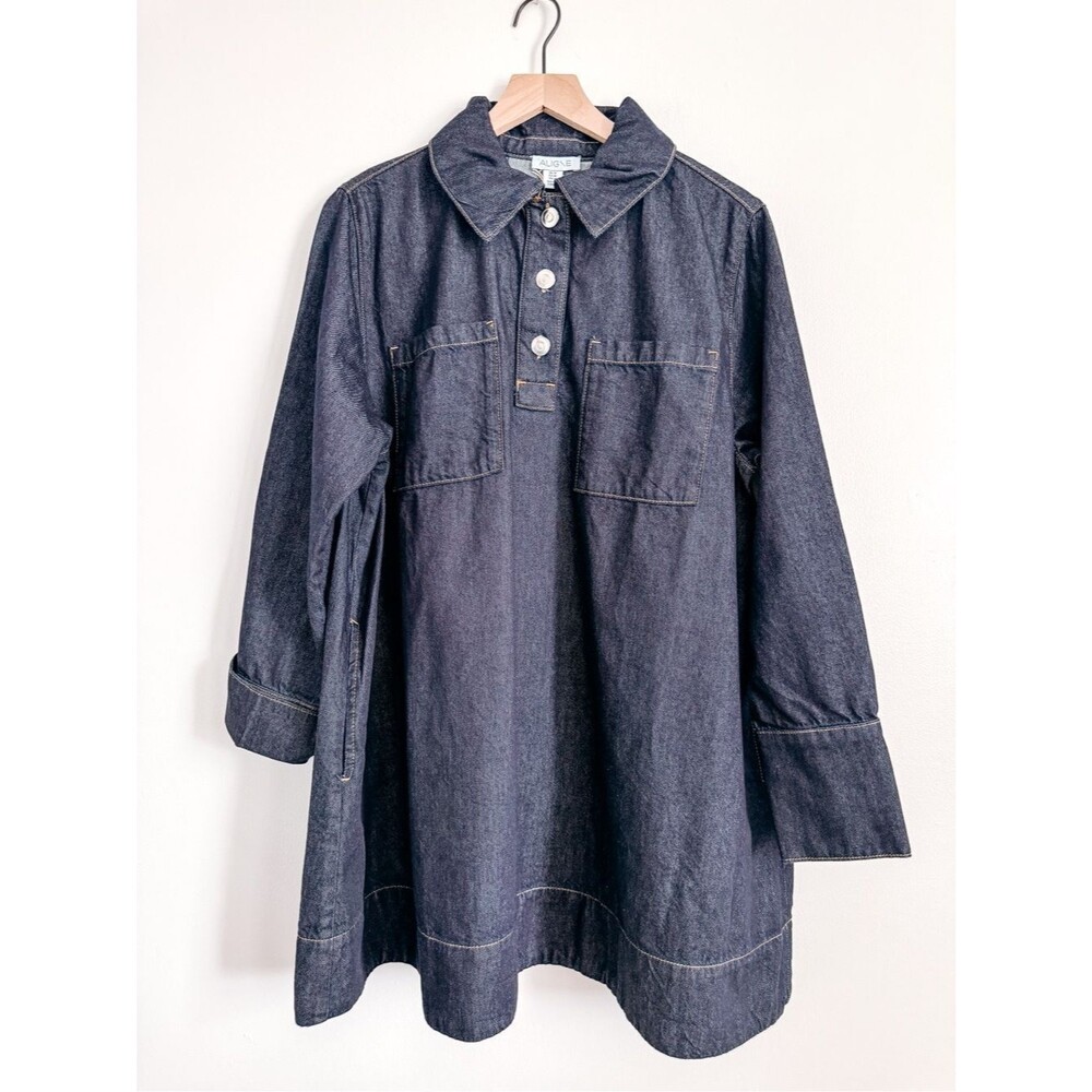 ALIGNE Indigo A-Line Denim Shirt Dress Organic Cotton Size US 14 NWT